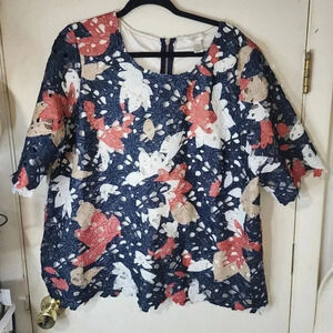 C J BANKS CROCHET FLORAL LACE SHORT SLEEVE ZIPPER BLOUSE PLUS SIZE 1X